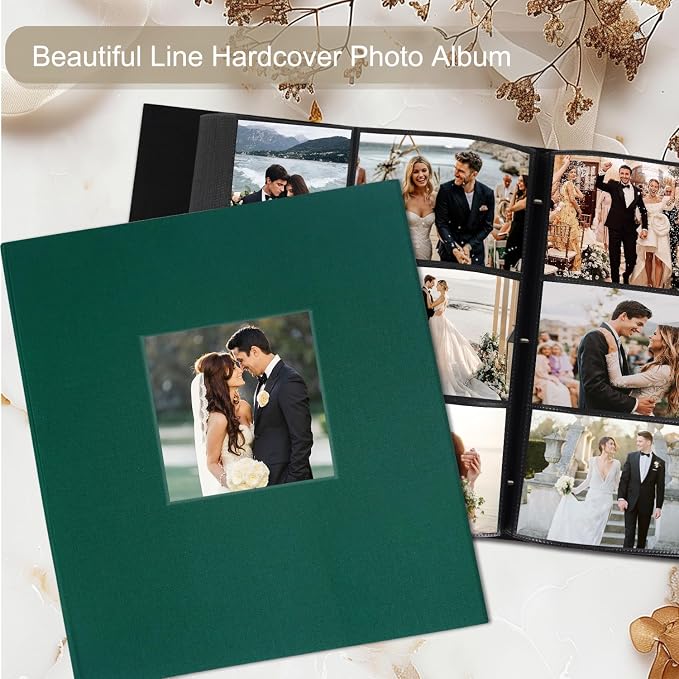 Photo Album 6x4 600 Pockets Slip in Large Capacity Album for Family Wedding Anniversary Linen Album Book Holds 600 Horizontal and Vertical 10x15cm Photos(600 Pockets, Dark Green) - Image 3
