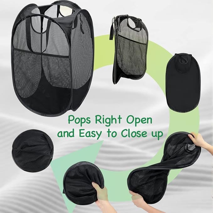 6 Pcs Handy Laundry Collapsible Mesh Foldable Hampe (Black/White/Blue) | Popup Laundry Basket with Durable Handles,Pop-up Mesh Hamper Dirty Clothes Basket for Kids Room, College Dorm or Travel - Image 8