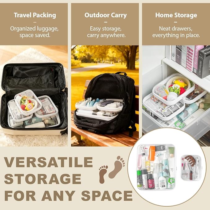 Clear Hard Shell Zipper Pouches, Clear Zipper Bags, Hard Case Pouches for Purse & Diaper Bag Organizer,and Travel Essentials (XXL+3M) - Image 5