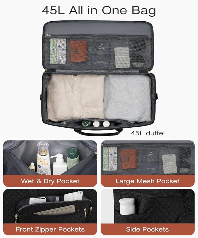 Travel Duffle Bag, Wide Open Large Weekender Bag for Women with Shoe Compartment, Carry on Overnight Bags with Toiletry Bag, Hospital Bag for Women Labor Delivery with Wet Pocket (3 Pcs) - Image 2