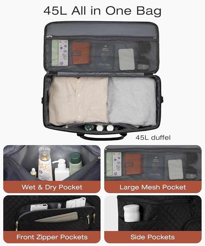 Travel Duffle Bag, Wide Open Large Weekender Bag for Women with Shoe Compartment, Carry on Overnight Bags with Toiletry Bag, Hospital Bag for Women Labor Delivery with Wet Pocket (Black) - Image 2