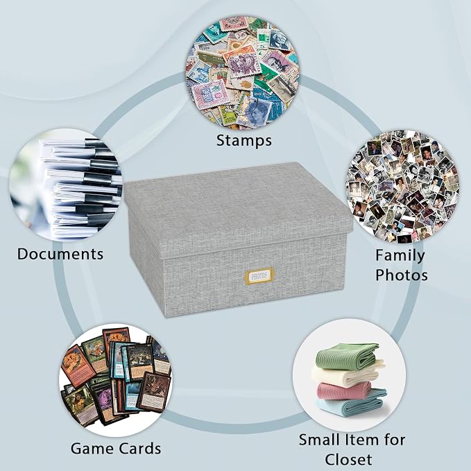 Decorative Photo Storage Box, Linen Photo Box Holds 1700 5x7 Pictures Grey | Photo Storage Containers with 8 Dividers, Memory Keepsake Organizer for Photos, Scrapbook Supplies, Cards, Stamps,Archive Box - Image 4