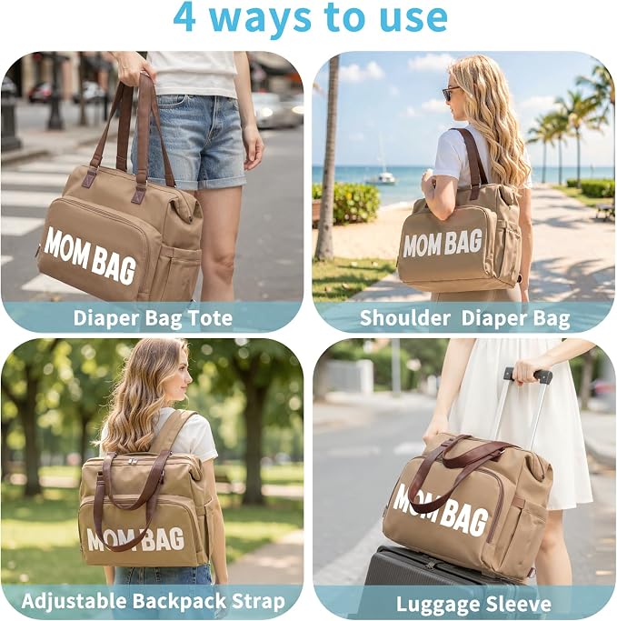 Large Mom's Diaper Bag, Diaper Bag Tote with 2 Organized Pouches & Changing Pad - Image 6
