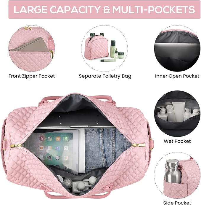 Travel Weekender Bags for Women - Duffle Bag Women with Shoe Compartment Carry On Overnight Bag with Toiletry Bag Duffel Bags with Wet Pocket for Gym Hospital Bags for Labor and Delivery Pink - Image 2