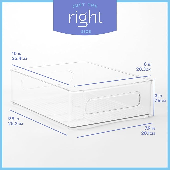 Plastic Food Storage 8 Pack Clear Container Bin with Handles for Organizing Kitchen, Pantry, Refrigerator, Freezer, Pantry, Cabinet, Closet, Bathroom. Stackable 10”x6”x3” - Image 4