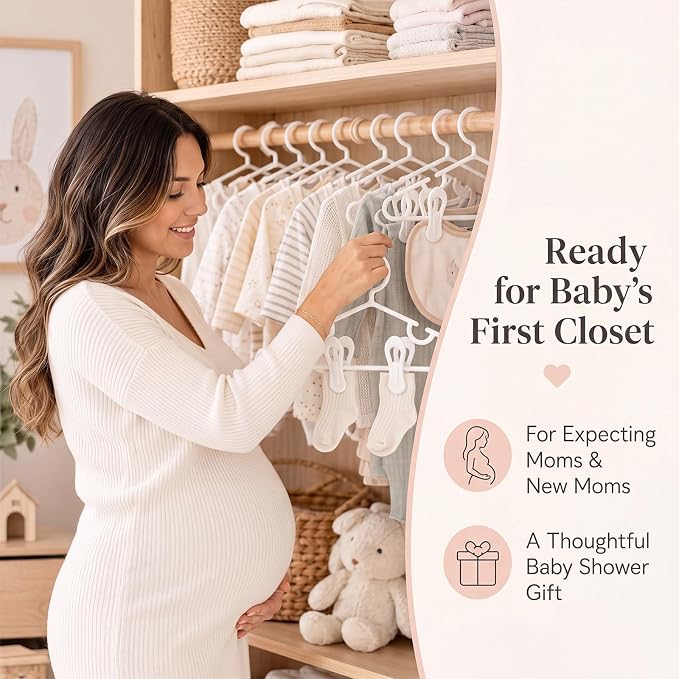 Hsei Baby Hanger with Clip for Pant,60 Packs Total,White,10.6 Inch | 20 Kids Plastic Hanger with 40 Clips for Newborn, Nursery, Daycare, Preschool, Closet, Wardrobe Organizer for Baby Shower - Image 5