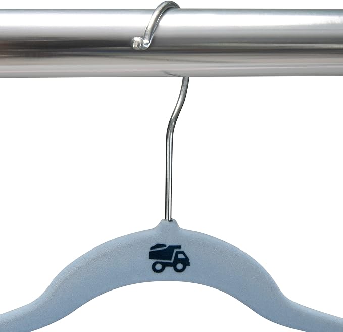 Simplify 50 Pack Kids Velvet Hangers | Slim | Non-Slip Design | Space Saving | Childrens Clothes | Shirts | Pants | Dresses | Baby Nursery | Closet Storage & Organization | Light Blue - Image 2
