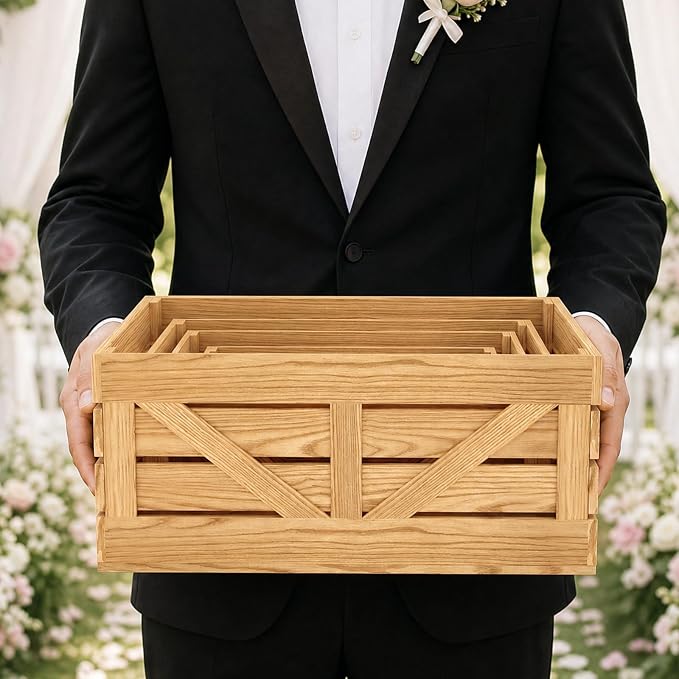 5 Pcs Wooden Crates for Display, Nesting Wood Crate for Storage, 5 Size | Farmhouse Weddings Wooden Basket for Storage Container and Decorations, Rustic Wood Crates for Farmers Market, Birthday, DIY - Image 8