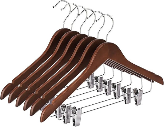 Wooden Hangers with Clips 12 Pack Wooden Pants Hangers,Skirt Hangers with Adjustable Clips,Hangers for Pants,Jeans,Slacks,Shorts（Walunt） by Uilmart