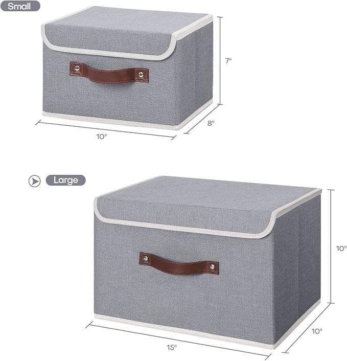 ANMINY Fabric Storage Box Bins with Lids, Gray, 15"x10"x10", 2 Pack | Keepsake Memory Storage, Cotton Linen, PP Board Reinforced, Washable, PU Handles, Foldable & Stackable, Decorative, Large - Image 5
