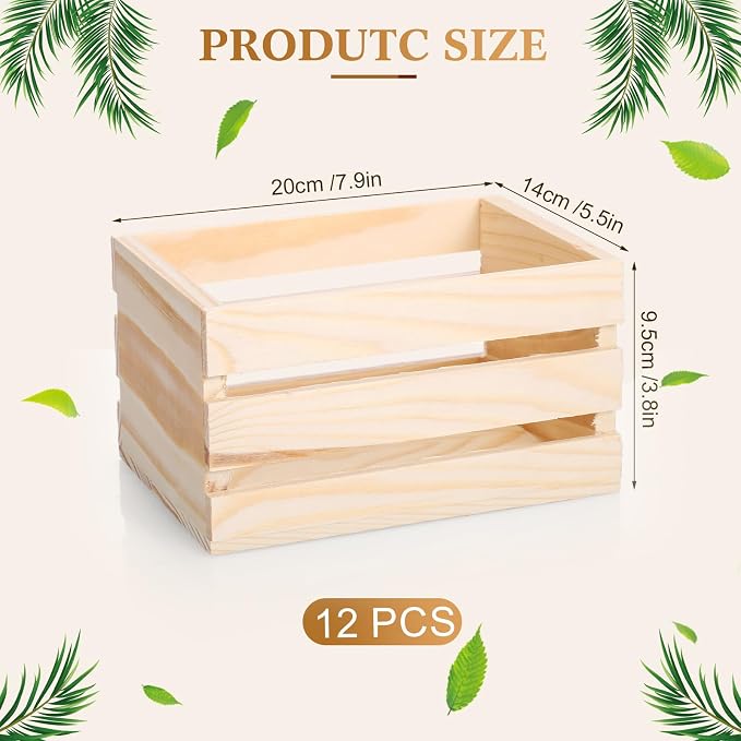 Gerrii 12 Pcs 8'' Small Wooden Crates for Crafts Unfinished Crates Centerpiece Mini Rustic Wood Basket Box for Display Storage Milk Wine Closet Home Bathroom Kitchen Office Decor - Image 2