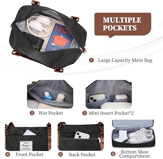 Weekender Bags for Women,Personal Item Travel Bag with Shoes Compartment | Overnight Travel Duffel Bag with Grid Travel Set,Carry-On Bag,3 Pcs Set,Large - Image 5