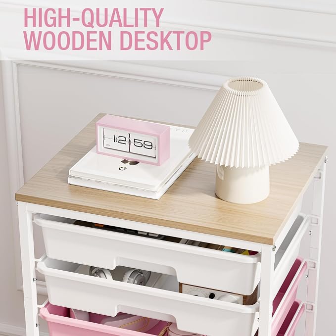 TOOLF Rolling Storage Cart with 8 Drawers,Rose Pink | Utility Cart on Wheels with Wooden Tabletop,Teacher Organization for Classroom, Art Cart for Office,Bedroom,Craft Room - Image 7