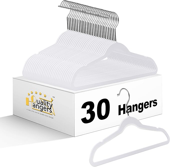 Quality 13.78-Inch Slim Plastic Hangers – 30 Pack – Cream White – Non-Velvet, Non-Flocked, Thin Space-Saving Design with Swivel Hook – for Kids & Petite Women by QualityHangers
