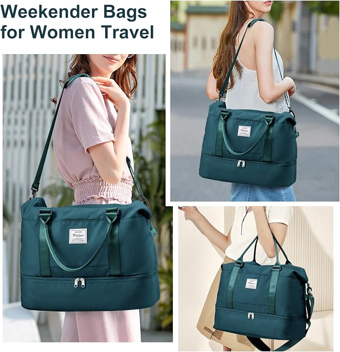 Weekender Bags for Women, Travel Duffel Bags with Shoe Compartment,Personal Item Travel Bag for Airlines, Carry on Overnight Tote Bag for Women with Toiletry Bag, Peacock Blue - Image 2