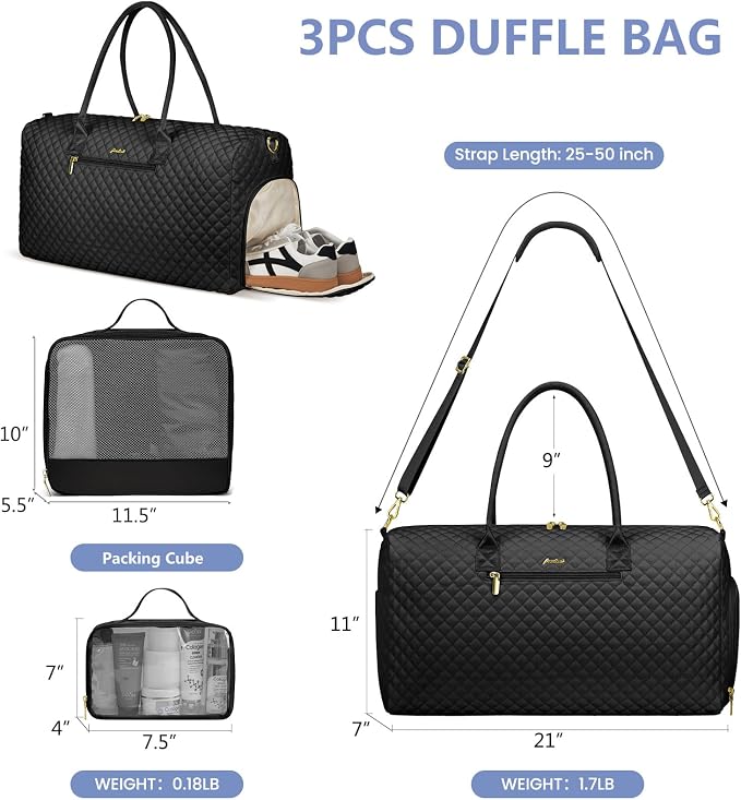 Women Weekender Travel Duffle Bag: Travel Duffel Overnight Bags with Shoe Compartment Large Carry on Tote with Toiletry Bag Weekend Traveling Yoga Gym Hospital Bag for Women with Wet Pocket 3 PCS Set - Image 2