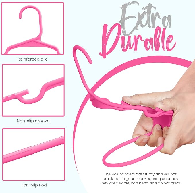 Utopia Home Kids Hangers 20 Pack – 11.5 Inch Baby Closet Hangers Pink | Plastic baby hangers | Fits children's & infant clothes | Gentle on delicate garments - Image 4
