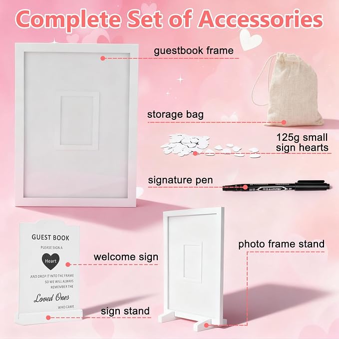 Wedding Guest Book Alternative Wooden Picture Frame Guestbooks(White) | With 90+ hearts, Guest Book Alternative for Wedding Baby Shower Anniversary Birthday Party - Image 6