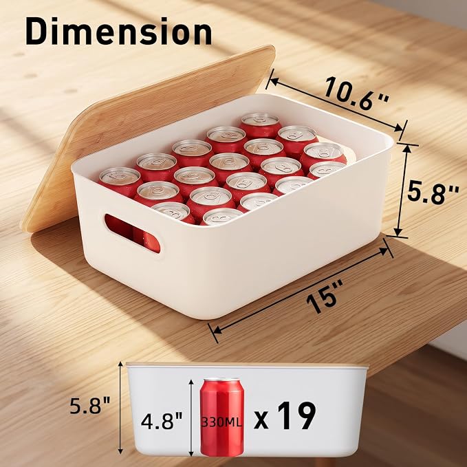 Citylife Storage Bins with Bamboo Lids 16QT Plastic Storage Containers Stackable Organizer Boxes with Handle for Desk Snacks, Toys, 4 PCS, 15" L x 10.6" W x 5.8" H - Image 3