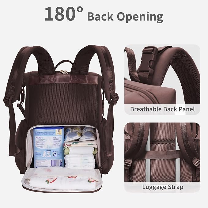 CEI-CEI Neoprene Diaper Bag Backpack Large Newborn Baby Maternity Bags Waterproof Travel Tote for Mom Dad with Insulated Pockets,Changing Pad - Image 4