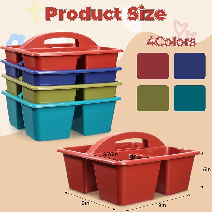 Kathfly 8 Pack Classroom Caddy Organizer with Handle, Plastic Art Craft Cleaning Caddy Bulk, Small Multipurpose Supply Organization Storage Basket for Table Desk Office Pencil Teacher (Deep Color) - Image 5