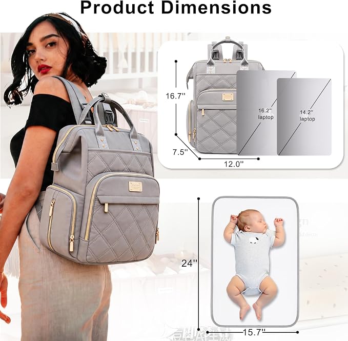 Diaper Bag Backpack Travel Diaper Backpack, Large Baby Diaper Bag with Changing Pad Baby Bag for Boys Girls, Insulated Pockets, Waterproof Baby Backpack for Mom & Maternity (Gray) - Image 7