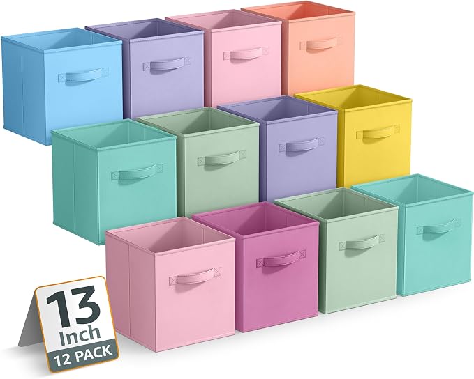 Sorbus 13 Inch Storage Bins - Sturdy Collapsible Fabric Storage Cubes with Handle - 12 Foldable Baskets for Organizing Clothes, Toys, Books - Storage Baskets for Shelves, Closets by Sorbus