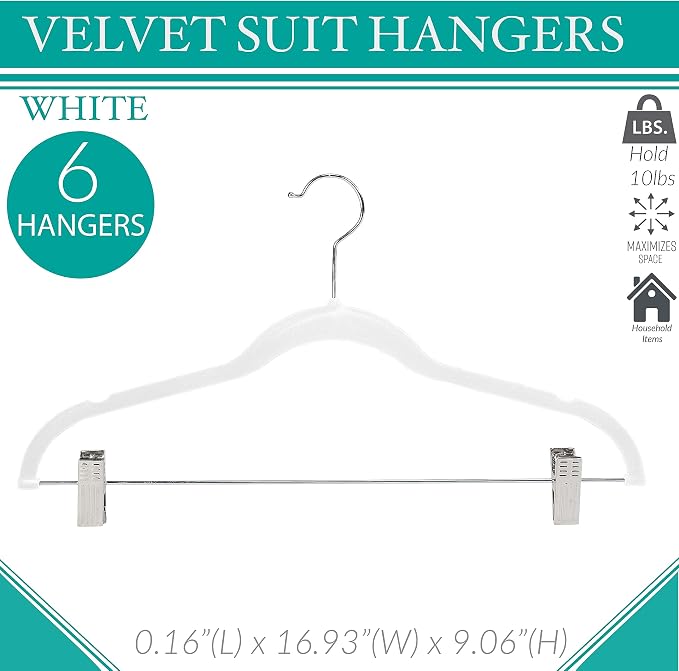 Simplify 24 Pack Velvet Hangers with Clips | Skirt and Pants | Slim Space Saving | Closet Organization | Non-Slip | Prevent Creases | Swivel Neck | Durable | White - Image 2