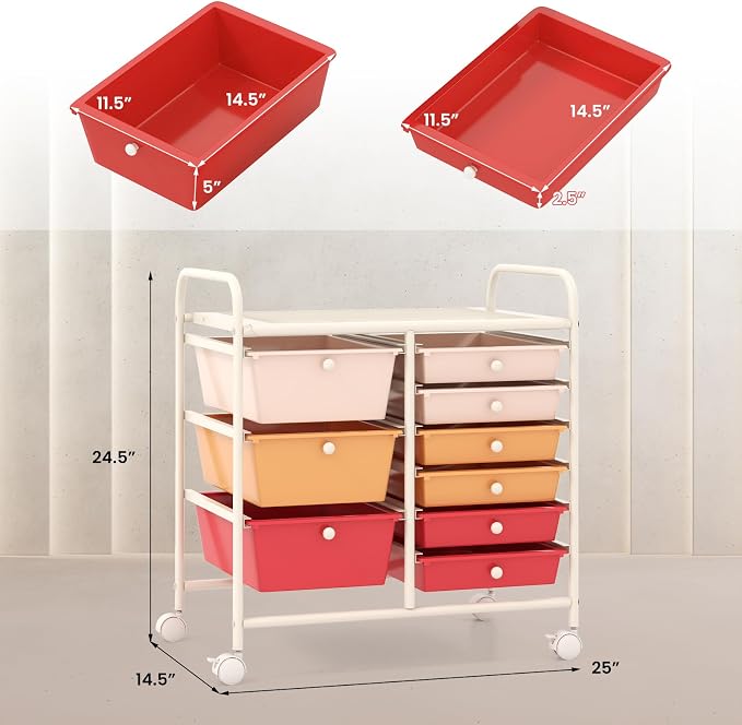 RELAX4LIFE 9 Drawer Rolling Storage Cart - Mobile Drawer Carts for Craft Art Supply Paper Salon, Utility Cart on Wheels for Classroom Teacher School Office, Rolling Cart with Drawers (Macaron) - Image 3