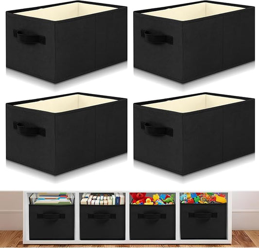 Yinder 4 Pcs Cube Storage Bin Black 14''x10''x8'' Storage Bins for Kids Classroom Decor Colorful Bins Foldable Baskets for Playroom Nursery Organizer Fabric Boxes by Yinder