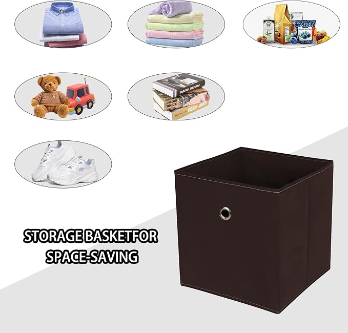 Foldable Storage Cubes Bins ,11 Inch Cloth Storage Cube Fabric Storage Box Cubes Organizer Baskets with Dual Handles for Home Organizer Set of 3 (Brown) - Image 3