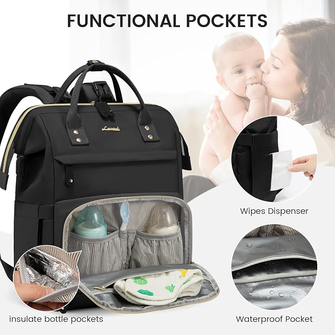 LOVEVOOK Diaper Bag Backpack, Baby Bag with Changing Station, Large Diaper Backpack for Moms Dads, Waterproof Leather Accents Baby Boy and Girl Bag for Travel Baby Essentials, Black - Image 3