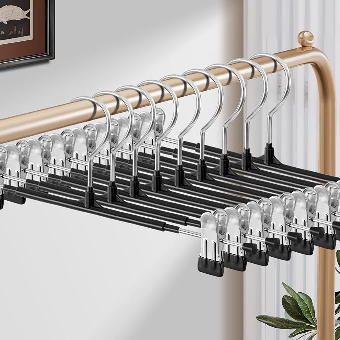 HUADYMEET 16 Inch Extra Wide Pants Skirt Hangers with Clips,Black,50 Pack | Metal,Extended-Length,Non-Slip,Adjustable,Heavy Duty Hanger for Jeans Shorts Clothes Slacks Trousers,For Adult Men Women - Image 2