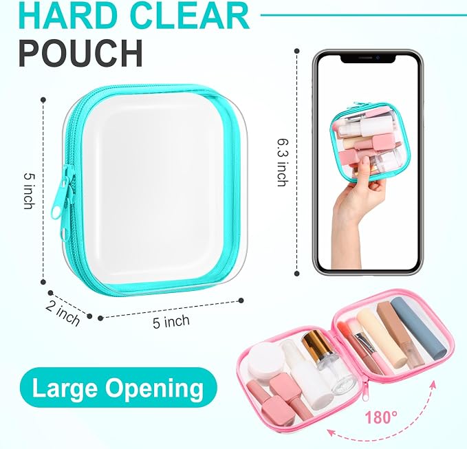 Sanwuta 6 Clear Hard Zipper Case,Colorful,5 X 5 X 2 Inch | Pencil Case Pouches ,Makeup Bag,Plastic Toiletry Diaper Bag ,Travel Toy Storage,Waterproof Organizer Bins - Image 2