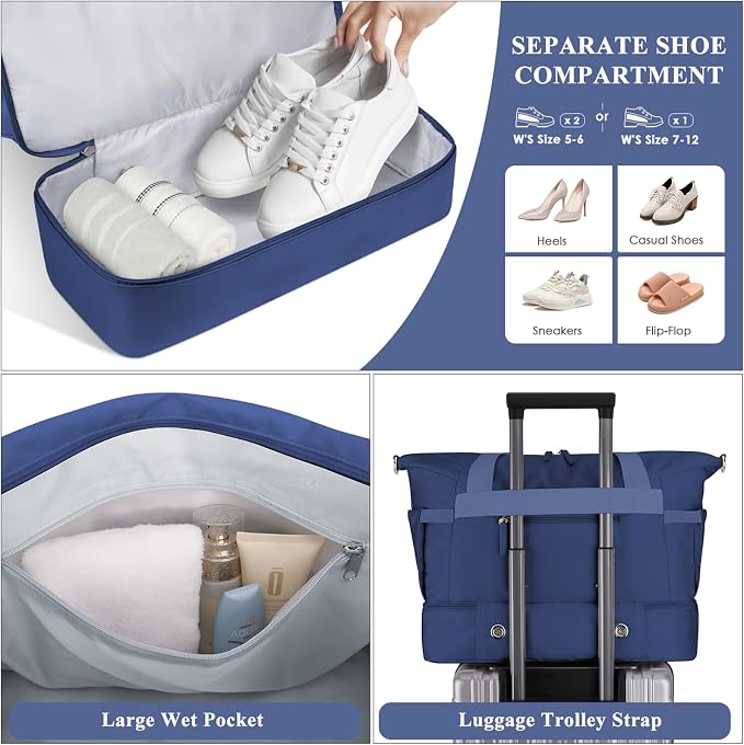 Gym Bag for Women, Personal Item Travel Bag with Shoes Compartment for Trip | Weekender Overnight Duffel Bag with Wet Pocket, Hospital Bag for Women Labor Delivery, Carry On Bag for Travel, Gym, Weekend - Image 5