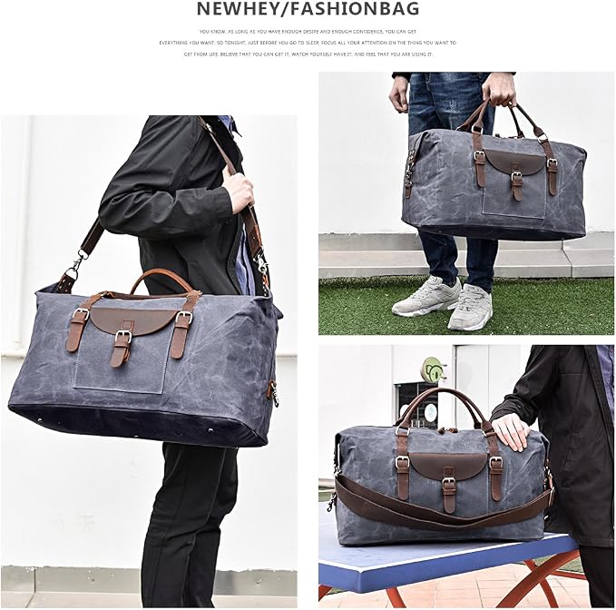 Oversized Travel Duffel Bag Waterproof Canvas Genuine Leather Weekend bag Weekender Overnight Carryon Hand Bag - Image 7