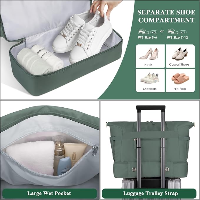 Gym Bag for Women, Personal Item Travel Bag with Shoes Compartment for Trip | Weekender Overnight Duffel Bag with Wet Pocket, Hospital Bag for Women Labor Delivery, Carry On Bag for Travel, Gym, Weekend - Image 4