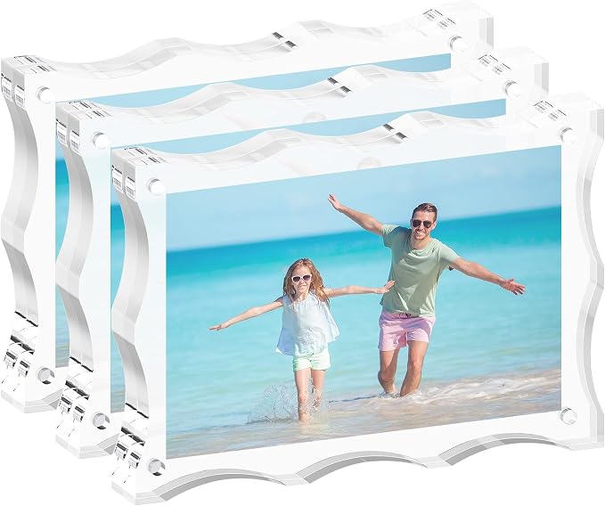 4x6 Acrylic Picture Frame 3 Pack, 20mm Thick, Double-Sided Transparent Magnetic Frameless Photo Frame, Desktop Freestanding Display for Office or Home by WelcometoFisnish