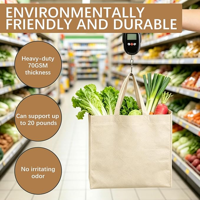 Reusable Grocery Bags 12.6 * 6.3 * 11.8 in - Non Woven Totes Bag with Reinforced Handles, Shopping Bags Bulk - Image 4