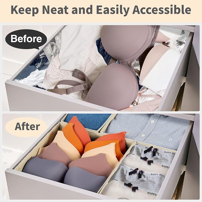 Drawer Organizer Clothes, 8 Pack Underwear Drawer Organizer, Foldable Cloth Storage Box Closet Organizers and Storage for Clothes, Socks, Scarves, Ties (Beige) - Image 3