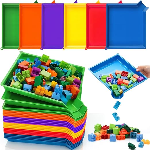 Reallnaive 24 Pcs Plastic Art Sorting Funnel Trays Quick Sorting Activity Serving Tray Stackable Craft Organizer for Classroom Beads Organizing Home Back to School DIY Project (Bright Color) by Reallnaive