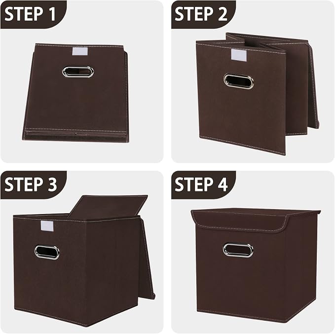 Closet Organizers Fabric Storage Bins With Lids Collapsible Cube Storage Organizer Basket With Handles,Storage Boxes for Clothes Storage,Office,Laundry,Shelves,6 Pack,（Coffee） - Image 6