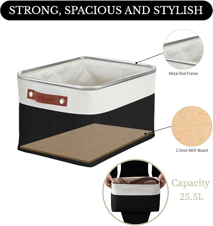 DECOMOMO Storage Bins, Large Fabric Storage Baskets for Shelves 3 Pack | 15 x 11 x 9.5 inches Decorative Linen Closet Organizers (Black & White) - Image 3