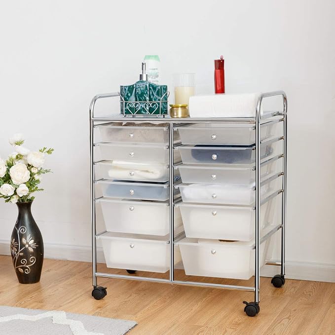 Giantex 12 Drawer Rolling Storage Cart Tools Scrapbook Paper Office School Organizer (White) - Image 4