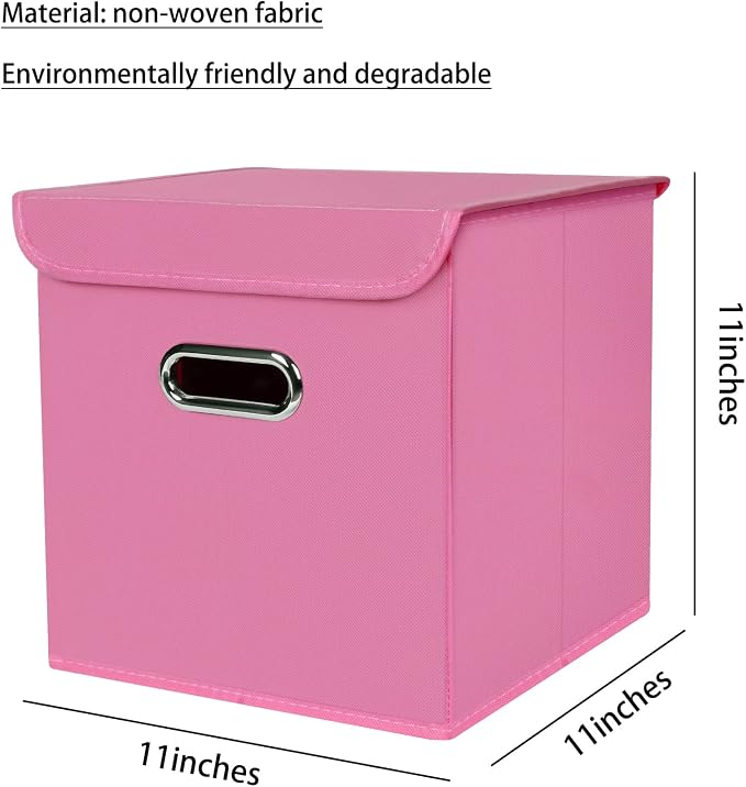 Closet Organizers Fabric Storage Bins With Lids Collapsible Cube Storage Organizer Basket With Handles,Storage Boxes for Clothes Storage,Office,Laundry,Shelves,6 Pack,（Pink） - Image 2