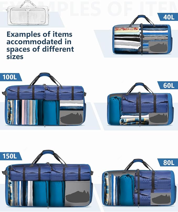 Gonex 60L Foldable Travel Duffle Bag with Shoe Compartment, Lightweight | 210D Nylon, Water-Repellent, Folds Compact, Multiple Pockets, Luggage Sleeve, Weekend Trips & Camping, Deep Blue - Image 7