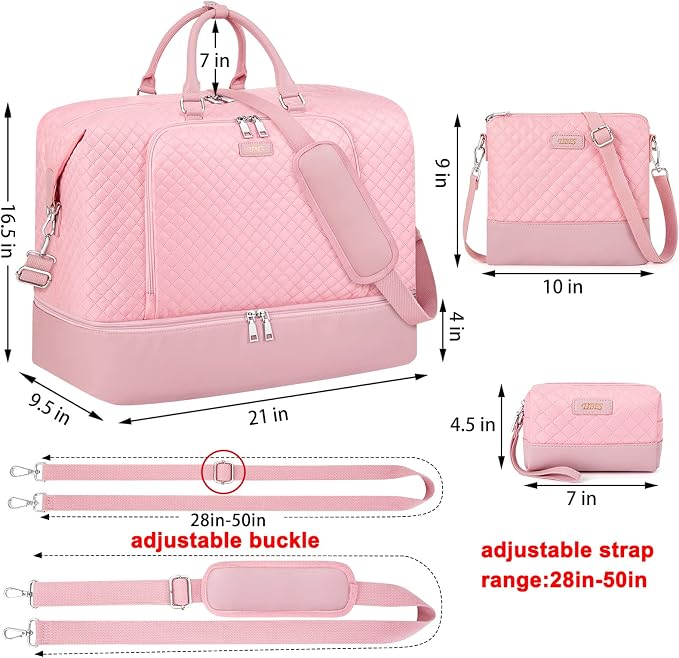 TIBES Travel Weekender Bag for Women, Overnight Bag with Shoe Compartment | 3PCS Large Travel Duffel Bag for Gym, Travel, Hospital, Business Trip, Carry On Tote, Wet & Dry Separation, Water Resistant - Image 7