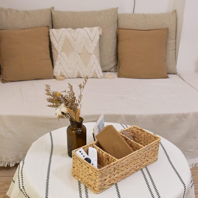 StorageWorks Toilet Paper Basket, 3-Section Water Hyacinth Storage Baskets | Wicker Basket, Toilet Paper Storage for Back of Toilet Tank, Woven Baskets for Shelves, Wicker Baskets with 3 Compartments - Image 3