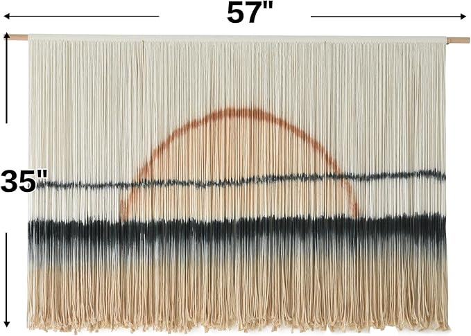 Jakalin Macrame Wall Hanging Sunset Dip Dye Boho Tapestry Handmade 57"x35" | Handmade Cotton Rope Boho Wall Decor for Living Room, Bedroom, Nursery, Large Macrame Banner for Wedding Backdrop - Image 5