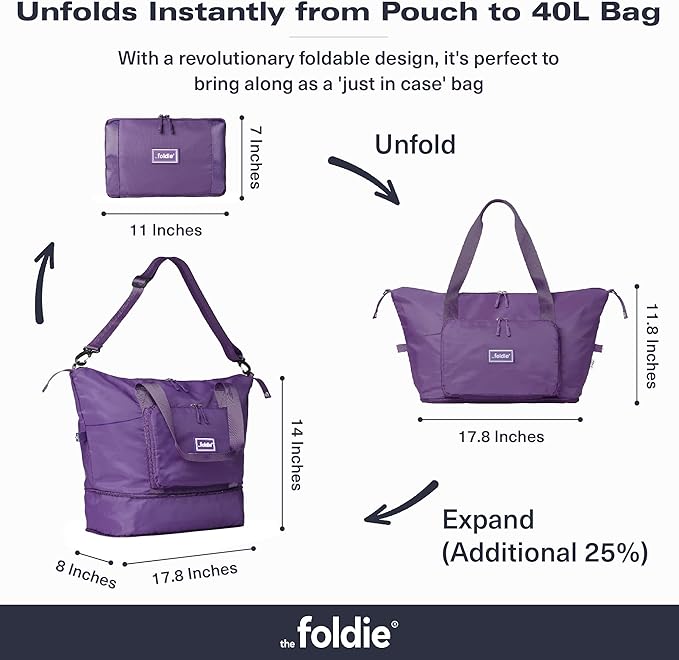 The Foldie Foldable Travel Bag for Women - 40L Weekender Bag with Multiple Pockets - Carry On Expendable Travel Bag - Image 2